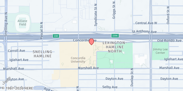Map showing Comet's Cupboard - Concordia University at 1280 Concordia Ave., St. Paul, MN