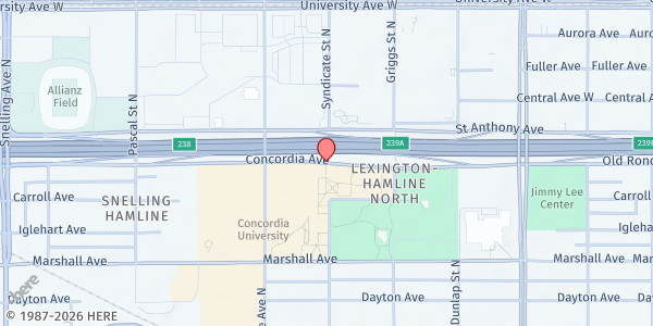 Map showing Comet's Cupboard (Concordia University Food Shelf) at 1280 Concordia Ave., St. Paul, MN
