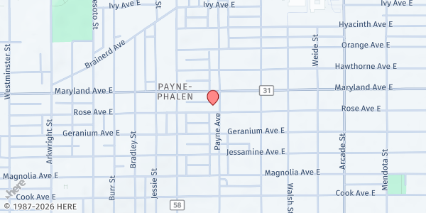 Map showing CURE Ministries Food Shelf at 1173 Payne Ave, St. Paul, MN