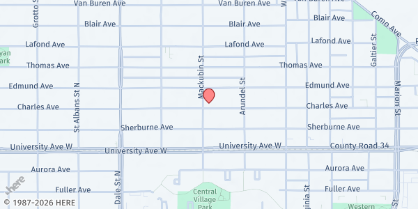 Map showing Faith Lutheran Church - Frogtown Neighborhood Mission of Faith at 499 Charles Ave., St Paul, MN