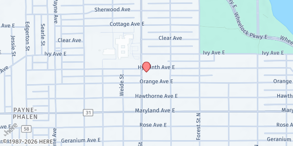 Map showing Fruit of the Vine Food Shelf- St. Paul at 1280 Arcade St, St Paul, MN