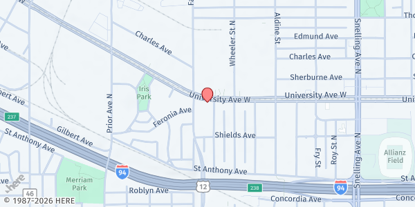 Map showing Keystone Community Food Center at 1800 University Ave W, St Paul, MN