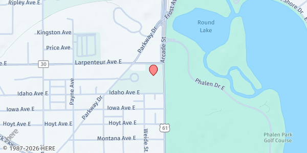 Map showing Merrick Food Shelf on Arcade Street (Door 3) at 1669 Arcade Street North, Suite 4, St. Paul, MN