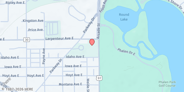 Map showing Merrick Food Shelf on Arcade Street (Door 3) at 1669 Arcade Street North, St. Paul, MN