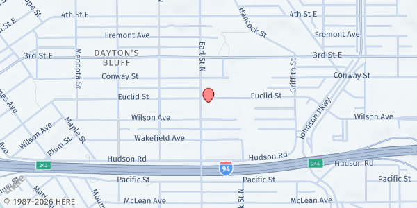 Map showing Mounds Park United Methodist Church at 1049 Euclid Street, St. Paul, MN