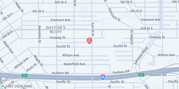 Map showing Mounds Park United Methodist Church at 1049 Euclid Street, St. Paul, MN