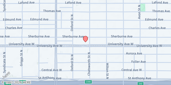 Map showing NorthStar Health Community Food Shelf at 995 University Ave W ste b08, St Paul, MN