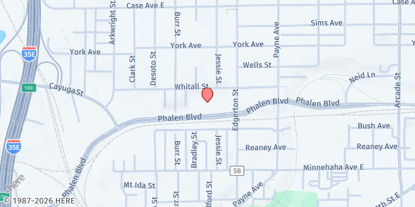 Map showing Norway Community Association Food Shelf at 539 Phalen Blvd, St Paul, MN