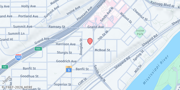 Map showing Salvation Army - West at 401 West 7th Street, St. Paul, MN