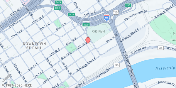 Map showing St. Paul Farmers Market at 290 5th St E, St Paul, MN