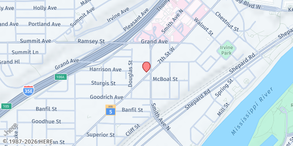 Map showing The Salvation Army St. Paul Citadel at 401 W 7th Street, St. Paul, MN