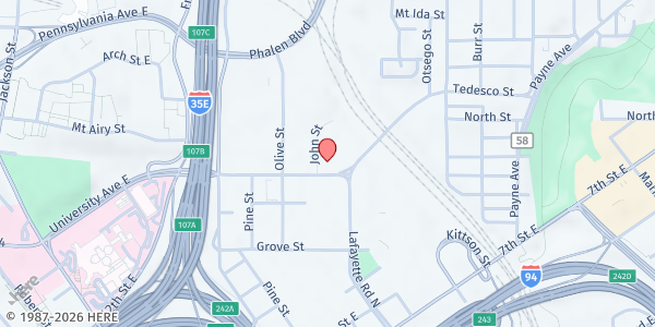 Map showing Union Gospel Mission at 435 University Ave E, St. Paul, MN