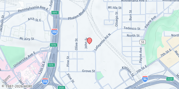 Map showing Union Gospel Mission - St. Paul at 435 University Ave E, St. Paul, MN