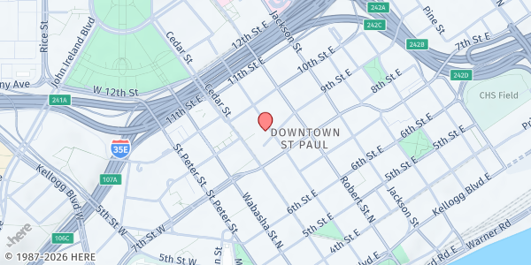 Map showing Union Gospel Mission Twin Cities - St. Paul at 77 E 9th Street, St. Paul, MN