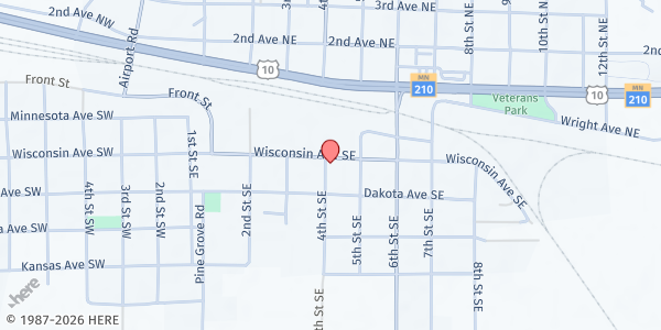 Map showing Staples Area Food Shelf at 402 Wisconsin Ave SE, Staples, MN