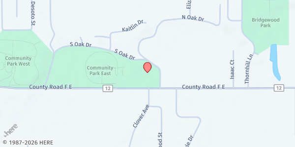 Map showing Vadnais Heights Commons Food Shelf at 655 East County Road F, Vadnais Heights, MN