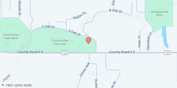Map showing Vadnais Heights Food Shelf at 655 East County Road F, Vadnais Heights, MN