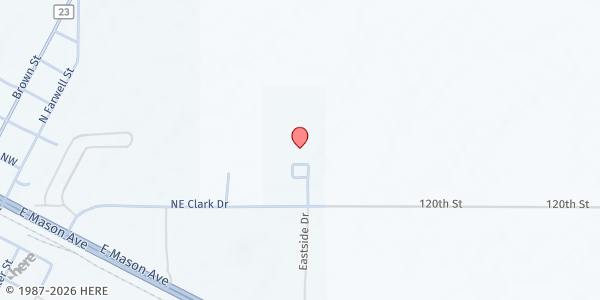 Map showing Verndale Area Food Shelf at 402 NE Clark Drive, Verndale, MN