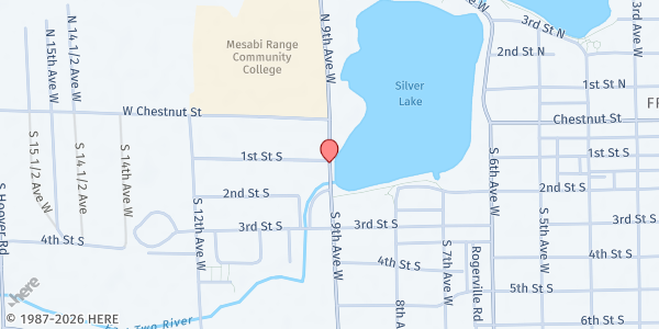 Map showing Peace United Methodist Church (PORCH) at 305 S. 9th Ave., Virginia, MN