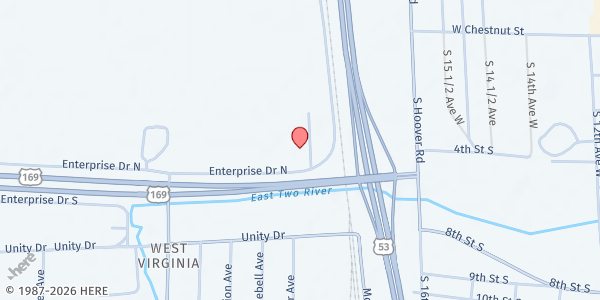 Map showing Quad City Food Shelf AEOA at 8367 Enterprise Dr NE, Virginia, MN