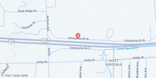 Map showing Quad City Food Shelf at 8367 Enterprise Dr N, Virginia, MN