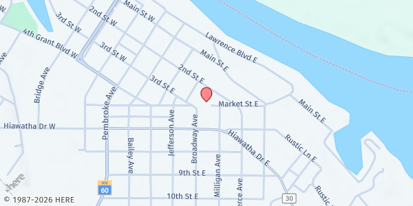 Map showing Wabasha Area Food Share - Mittle Schule Building at 611 Broadway Ave, Milligan Ave Entrance, Wabasha, MN