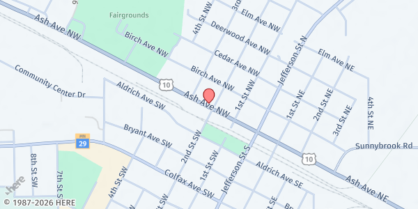 Map showing Wadena Farmers Market at 204 Ash Ave NW, Wadena, MN