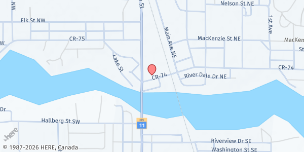 Map showing Warroad Food Pantry at 111 Lake Street Northeast, Warroad, MN