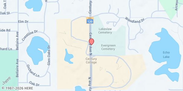 Map showing Century College Food Pantry at 3300 Century Ave N, White Bear Lake, MN