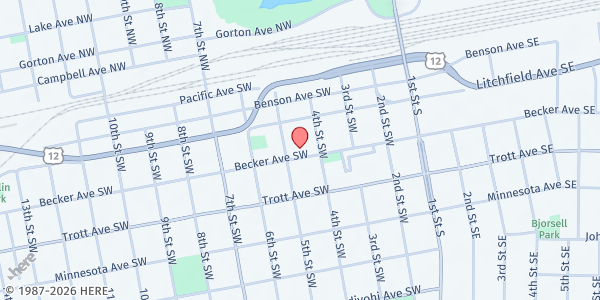 Map showing Becker Market at 414 Becker Avenue Southwest, Willmar, MN