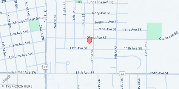 Map showing Refuge Church at 1000 6th St SE, Willmar, MN