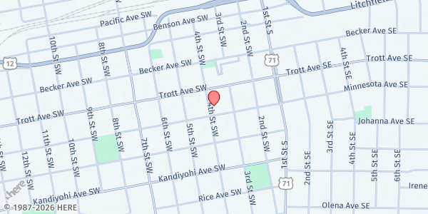 Map showing Salvation Army - Willmar at 521 4th St SW, Willmar, MN