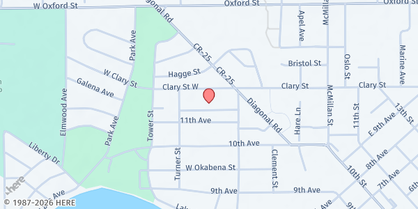 Map showing Manna Food Pantry Inc. at 230 Clary Street, Worthington, MN