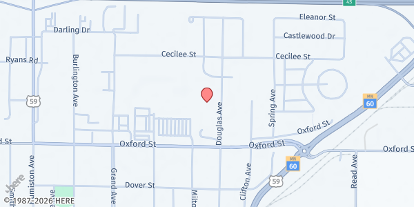 Map showing Worthington Christian Church Food Shelf at 1501 N Douglas Ave, Worthington, MN