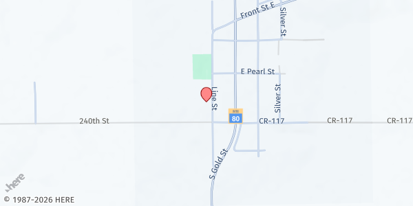 Map showing St. John's Food Shelf at 241 South Line Street, Wykoff, MN