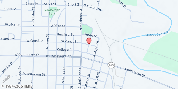 Map showing Aberdeen Loaves & Fishes at 200 East Canal Street, Aberdeen, MS