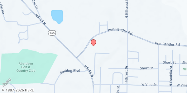 Map showing Pleasant Valley UMC at 625 North Thayer Ave, Aberdeen, MS