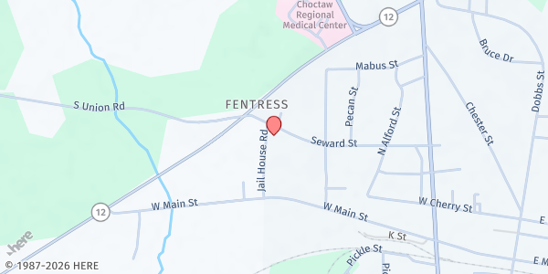 Map showing Choctaw County Food Ministry at 168 Jailhouse Rd, Ackerman, MS