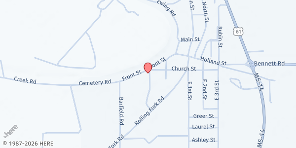 Map showing Anguila United Methodist Church at 631 Front St., Anguilla, MS