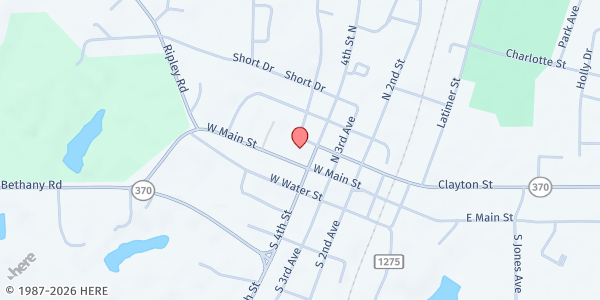 Map showing First United Methodist Church at 312 W. Main St., Baldwyn, MS