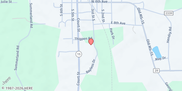 Map showing Jasper County Baptist Assoc. at 21 Thigpen Rd., Bay Springs, MS