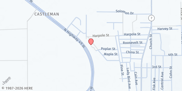 Map showing Helping Hands of Humphreys County at 16463 Hwy 49, Ste E, Belzoni, MS
