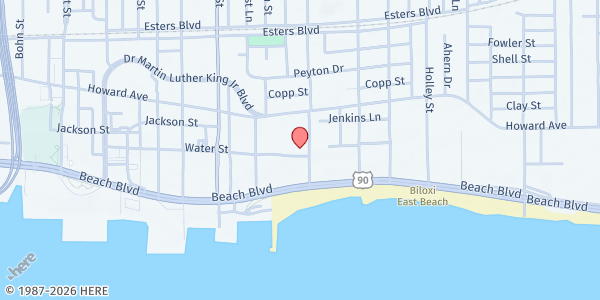 Map showing Loaves and Fishes Community Kitchen at 610 Water St., Biloxi, MS