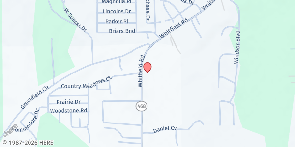 Map showing Apostolic Faith Tabernacle at 431 MS-468, Brandon, MS