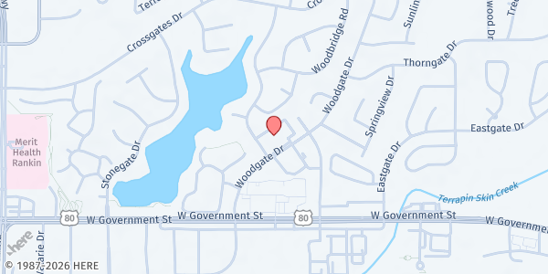 Map showing Crossgates Baptist Church at 8 Crosswoods Rd, Brandon, MS