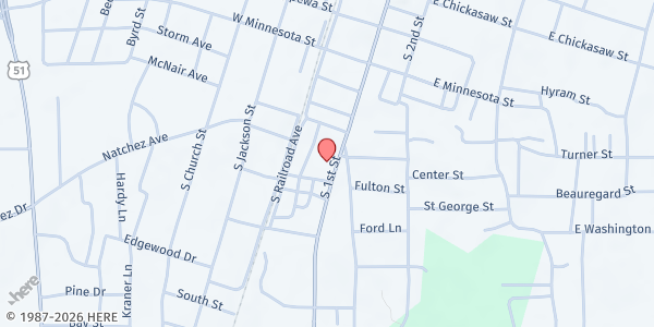 Map showing Bethel A.M.E. Church at 712 S. First St., Brookhaven, MS