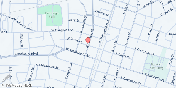 Map showing Brookhaven Outreach Ministries at 210 W Court St, Brookhaven, MS