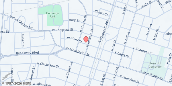 Map showing Brookhaven Outreach Ministries Inc. at 210 West Court Street, Brookhaven, MS