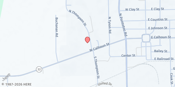 Map showing Our Daily Bread of Calhoun at 113 North Thompson St, Bruce, MS