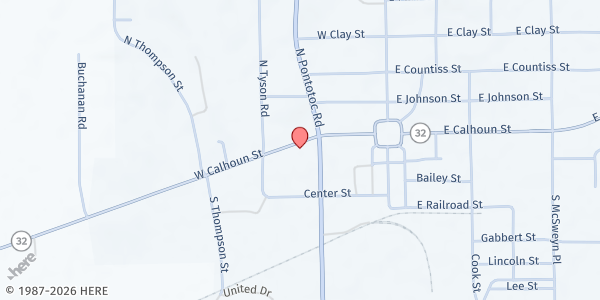 Map showing St. Luke The Evang. Cath. Ch. at 209 W. Calhoun St., Bruce, MS